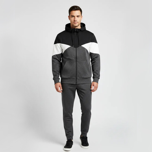 Conjunto Campera con Pantalón Importada Negro/Gris Melange