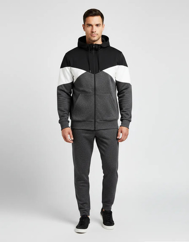 Conjunto Campera con Pantalón Importada Negro/Gris Melange