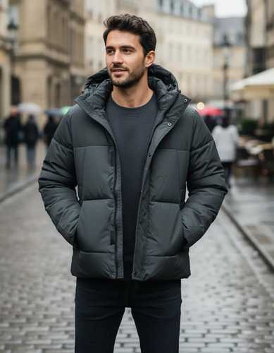 Campera Abrigo Hombre Importada Gris Plomo